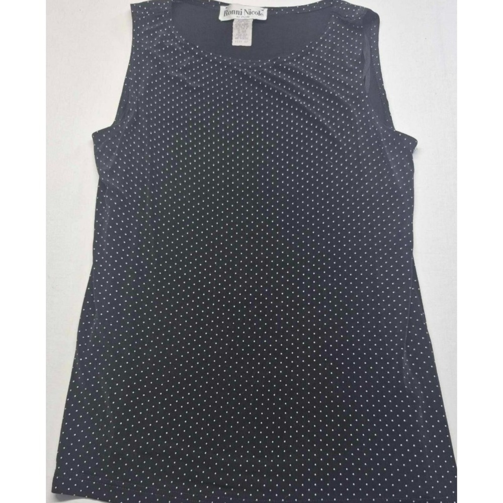 VTG Ronni Nicole by Ouida women's black/white polka dot sleeveless shirt sz. 12‎